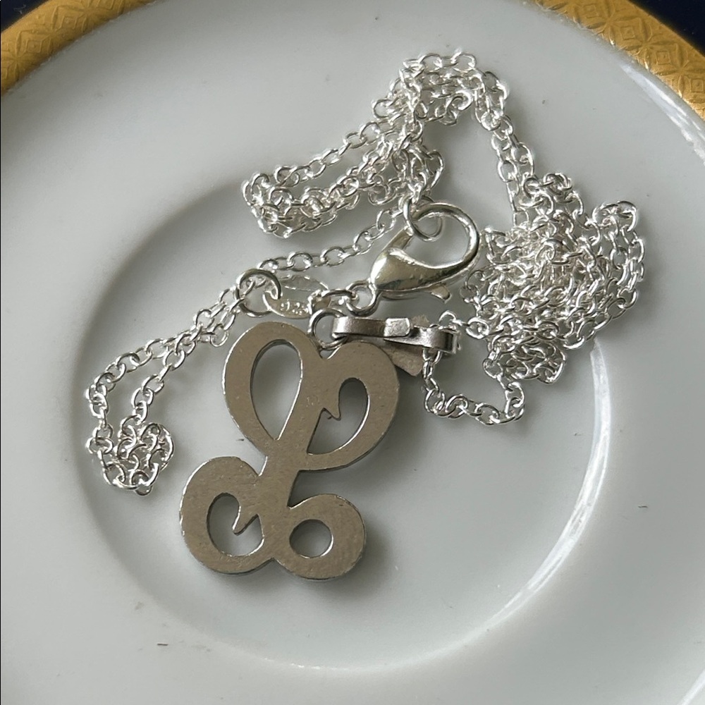 Vintage Silver Marcasite Script Initial L Pendant… - image 4